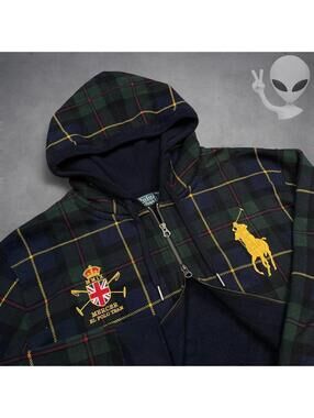 Rarest Polo Ralph Lauren Hoodie XL Big Pony Tartan Plaid Mercer RL Polo Team 90s